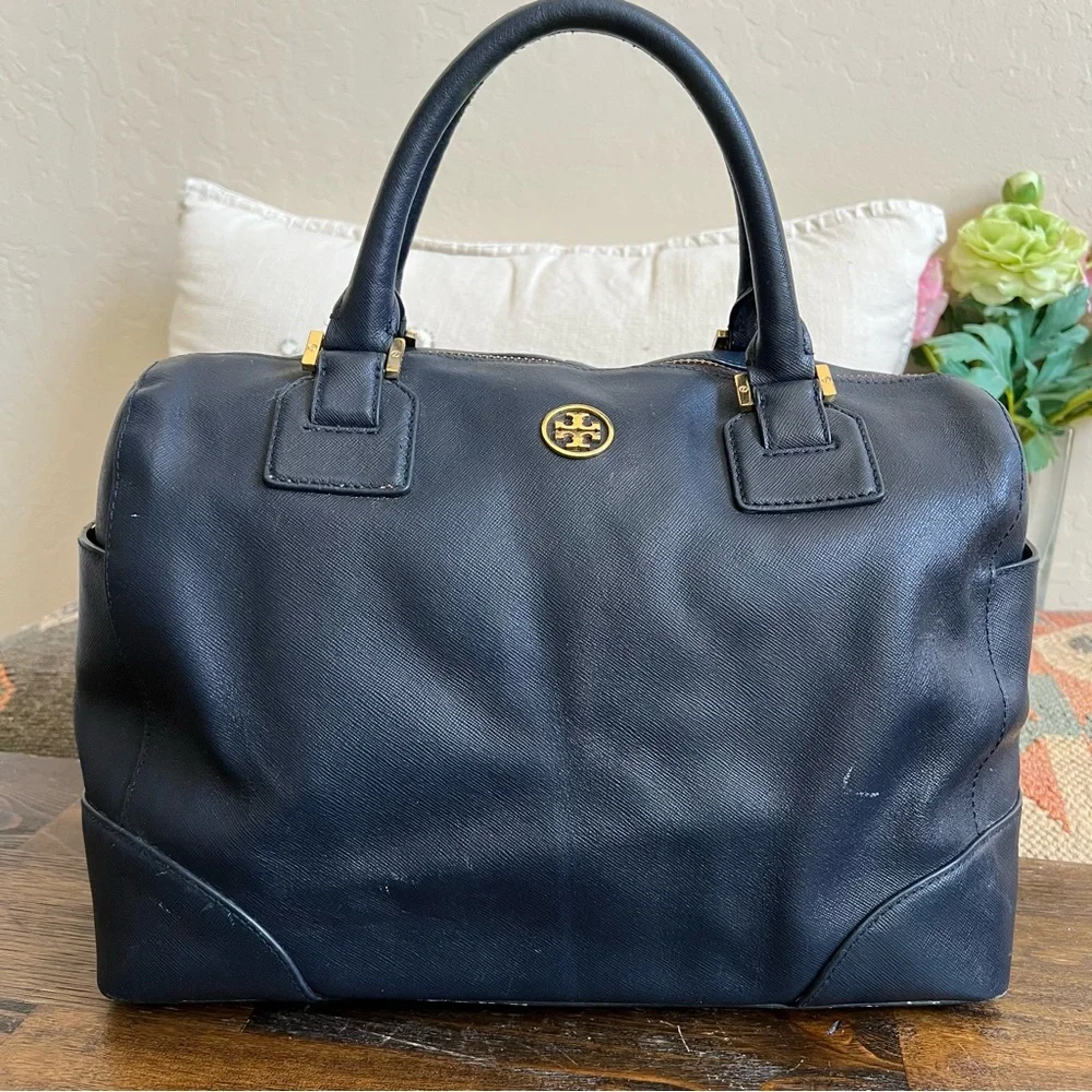 Tory Burch $698 Robinson Bowley Satchel Navy Saffiano Leather (No Long Strap)